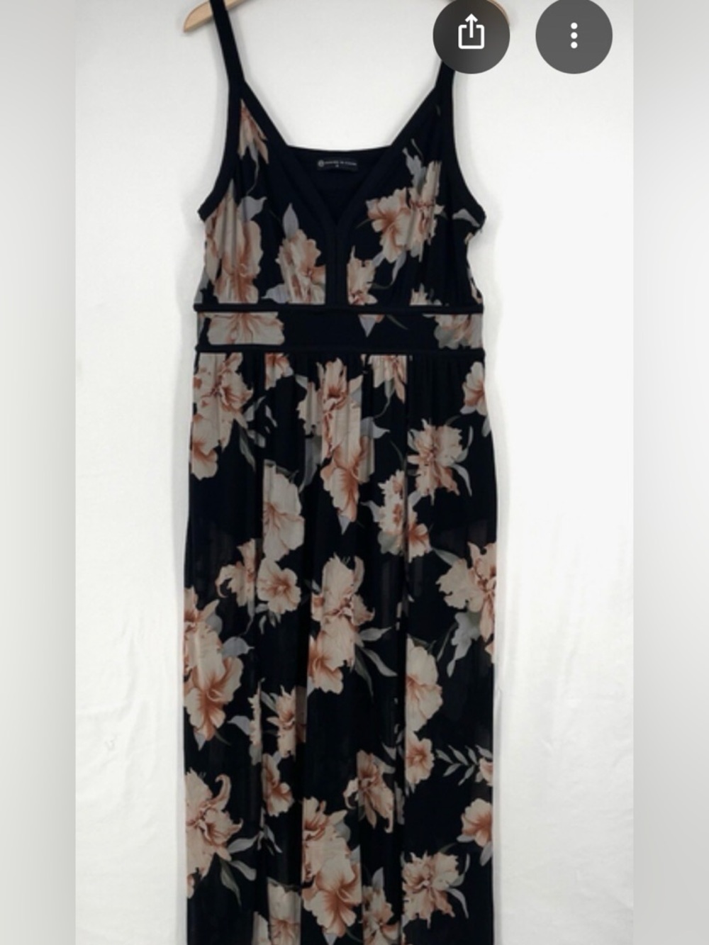 Plus- size Fashion to Figure Black Maxi Dress with Peach Floral Print